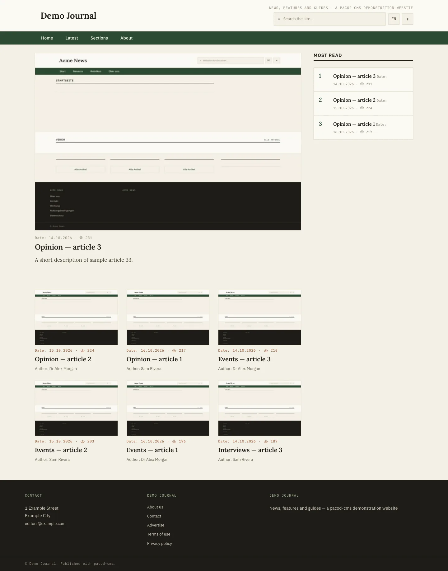 Demo Journal: a demo website built with the editorial template set