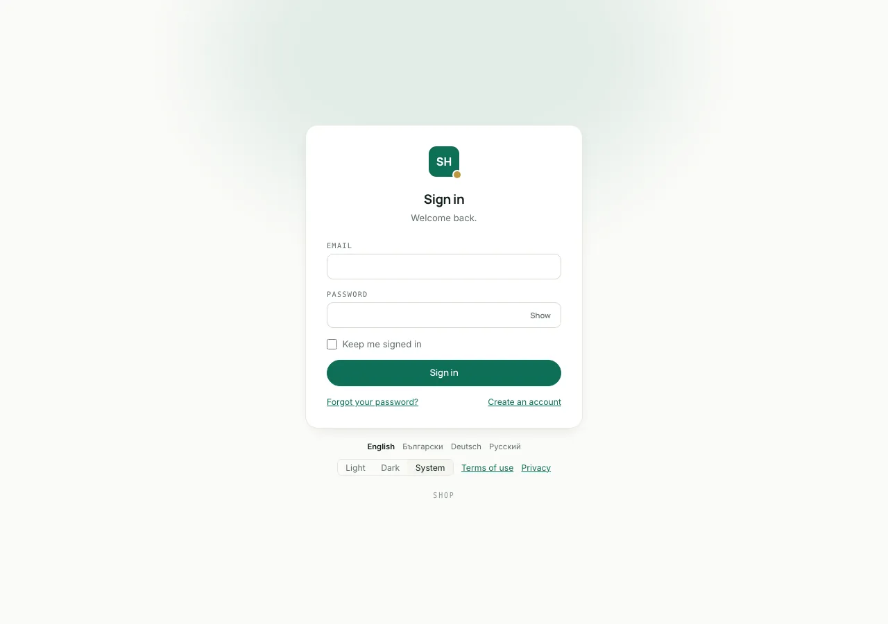 The hosted sign-in page under a product's brand, in light mode